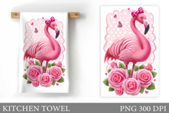 Flamingo Kitchen Towel Design. Flamingo Sublimation Product Image 1