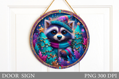 Christmas Raccoon Door Sign. Christmas Door Sign Sublimation Product Image 1