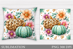 Pumpkin Pillow Sublimation. Pumpkin Flowers Pillow Design Product Image 1