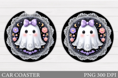 Cute Ghost Car Coaster. Cute Halloween Car Coaster Product Image 1