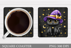 Black Cat Coaster Design. Halloween Cat Coaster Sublimation Product Image 1