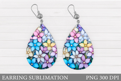 Flowers Teardrop Earring Design. Flowers Earring Sublimation Product Image 1