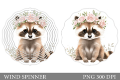 Cute Raccoon Wind Spinner. Raccoon Flowers Wind Spinner Product Image 1