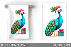 Christmas Peacock Kitchen Towel. Christmas Kitchen Towel Product Image 1