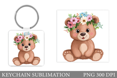 Cute Bear Keychain Design. Cute Bear Sublimation Product Image 1