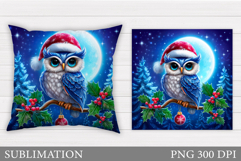 Christmas Owl Pillow Design. Christmas Pillow Sublimation Product Image 1