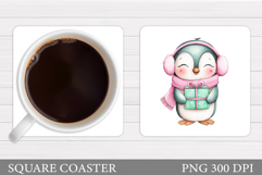 Christmas Penguin Coaster. Cute Penguin Sublimation Product Image 1