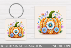 Pumpkin Keychain Design. Floral Pumpkin Keychain Sublimation Product Image 1