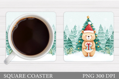 Cute Bear Coaster Design. Christmas Coaster Sublimation Product Image 1