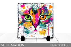 Colorful Cat Sublimation. Cat Slate Sublimation Product Image 1