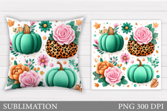 Pumpkin Pillow Design. Pumpkin Flowers Pillow Sublimation Product Image 1