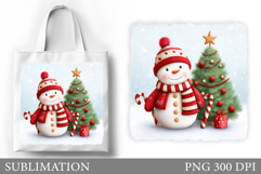 Snowman Tote Bag Sublimation. Christmas Tote Bag Design Product Image 1
