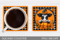 Fall Cow Coaster Design. Fall Coaster Sublimation Product Image 1