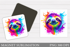 Colorful Sloth Magnet Design. Sloth Sublimation Product Image 1