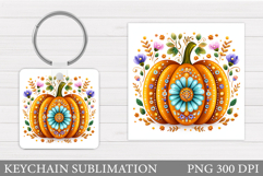 Pumpkin Keychain Design. Pumpkin Flowers Keychain Product Image 1