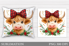 Christmas Cow Pillow Design. Christmas Pillow Sublimation Product Image 1