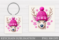 Cute Deer Keychain Design. Christmas Keychain Sublimation Product Image 1