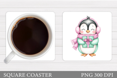 Christmas Penguin Coaster. Christmas Coaster Sublimation Product Image 1
