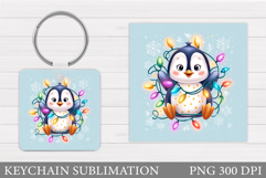 Cute Penguin Keychain Sublimation. Christmas Keychain Design Product Image 1