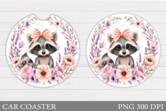 Cute Raccoon Car Coaster. Raccoon Flowers Car Coaster Product Image 1