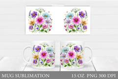 Wildflowers Mug Sublimation. Flowers Mug Wrap Design Product Image 1