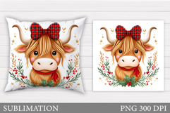 Christmas Cow Pillow Design. Christmas Pillow Sublimation Product Image 1