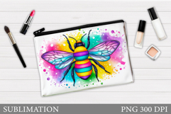 Bee Makeup Bag Sublimation. Floral Makeup Pouch Design Product Image 1