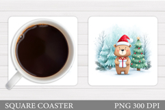 Cute Bear Coaster Design. Christmas Coaster Sublimation Product Image 1