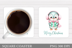 Christmas Penguin Coaster. Christmas Coaster Sublimation Product Image 1