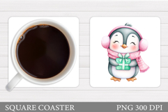 Christmas Penguin Coaster. Christmas Coaster Sublimation Product Image 1