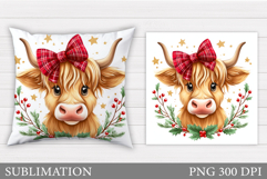 Christmas Cow Pillow Design. Christmas Pillow Sublimation Product Image 1