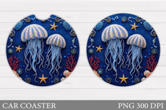 Jellyfish Car Coaster Design. Jellyfish Coaster Sublimation Product Image 1