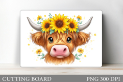 Cute Cow Cutting Board Design. Cow Flowers Cutting Board Product Image 1