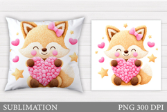 Valentines Fox Pillow Design. Valentines Pillow Sublimation Product Image 1