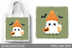Halloween Ghost Tote Bag Design. Cute Halloween Sublimation Product Image 1