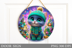 Christmas Cat Door Sign. Christmas Door Sign Sublimation Product Image 1
