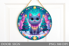 Christmas Cat Door Sign. Christmas Door Sign Sublimation Product Image 1