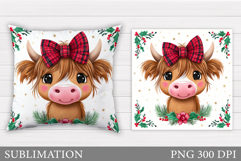 Christmas Cow Pillow Design. Christmas Pillow Sublimation Product Image 1