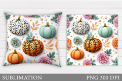 Pumpkin Pillow Design. Pumpkin Flowers Pillow Sublimation Product Image 1