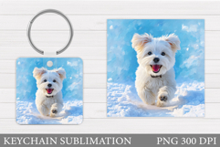 Cute Dog Keychain Design. Winter Keychain Sublimation Product Image 1