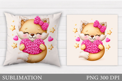 Valentines Fox Pillow Design. Valentines Pillow Sublimation Product Image 1
