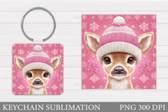 Cute Deer Keychain Design. Christmas Keychain Sublimation Product Image 1