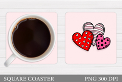 Hearts Coaster Sublimation. Hearts Square Coaster Design Product Image 1