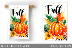 Pumpkin Kitchen Towel Design. Pumpkin Flowers Sublimation Product Image 1