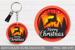 Reindeer Keychain Design. Winter Deer Round Keychain Product Image 1