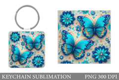 Butterfly Flowers Keychain. Butterfly Keychain Sublimation Product Image 1