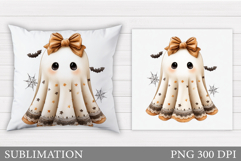 Halloween Ghost Pillow Design. Cute Ghost Sublimation Product Image 1