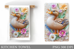 Cute Duck Kitchen Towel Design. Duck Flowers Kitchen Towel Product Image 1