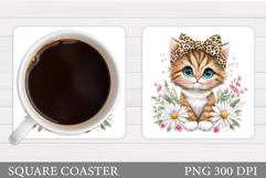 Cute Cat Coaster Design. Cute Cat Sublimation Product Image 1