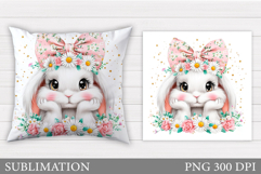 Cute Bunny Pillow Design. Cute Bunny Sublimation Product Image 1